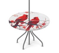 Goxnero Mantel redondo con diseño de cardenales de pájaros rojos en acuarela con agujero para paraguas y cremallera, mantel redondo impermeable para fiesta, picnic, patio (apto para mesa de 36 a 44