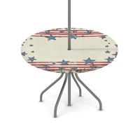 Goxnero Mantel redondo con diseño de estrellas americanas del 4 de julio, con agujero para paraguas y cremallera, mantel redondo lavable e impermeable para fiesta, picnic, patio (apto para mesa de 36