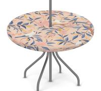 Goxnero Mantel redondo con diseño de pájaros y flores, color rosa, con agujero para paraguas y cremallera, mantel redondo lavable ajustable impermeable para fiesta, picnic, patio (apto para mesas de