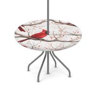 Goxnero Mantel redondo con diseño de ramas de cardenales rojos con agujero para paraguas y cremallera, mantel redondo impermeable para fiesta, picnic, patio (apto para mesa de 36 a 44 pulgadas)