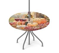 Goxnero Mantel redondo con diseño de uvas de calabaza, con agujero para paraguas y cremallera, mantel redondo lavable e impermeable para fiesta, picnic, patio (apto para mesa de 36 a 44 pulgadas)