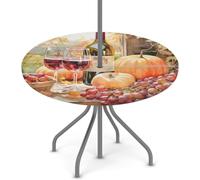 Goxnero Mantel redondo con diseño de uvas de calabaza, con agujero para paraguas y cremallera, mantel redondo lavable e impermeable para fiesta, picnic, patio (apto para mesas de 45 a 56 pulgadas)