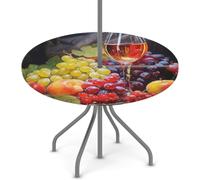 Goxnero Mantel redondo con diseño de uvas de frutas y vino con agujero para paraguas y cremallera, mantel redondo ajustable lavable e impermeable para fiesta, picnic, patio (apto para mesas de 45 a 56