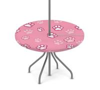 Goxnero Mantel redondo con estampado de huellas de gato y perro, con agujero para paraguas y cremallera, mantel redondo lavable e impermeable para fiesta, picnic, patio (apto para mesa de 36 a 44