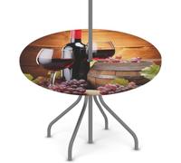 Goxnero Mantel redondo con estampado de uvas con agujero para paraguas y cremallera, mantel redondo lavable e impermeable para fiesta, picnic, patio (apto para mesas de 45 a 56 pulgadas)