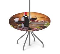 Goxnero Mantel redondo con estampado de uvas con agujero para paraguas y cremallera, mantel redondo lavable e impermeable para fiesta, picnic, patio (apto para mesa de 36 a 44 pulgadas)