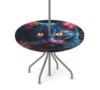 Goxnero Mantel redondo con patrón de cabeza de gato negro con agujero para paraguas y cremallera, mantel redondo impermeable para fiesta, picnic, patio (apto para mesa de 36 a 44 pulgadas)