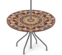 Goxnero Mantel redondo de flores de mandala vintage con agujero para paraguas y cremallera, mantel redondo lavable e impermeable para fiesta, picnic, patio (apto para mesa de 36 a 44 pulgadas)