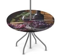 Goxnero Mantel redondo de uvas frescas con agujero para paraguas y cremallera, mantel redondo lavable e impermeable para fiesta, picnic, patio (apto para mesas de 45 a 56 pulgadas)