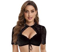Goxozzy Blusas Tirolesas, Blusa Tirolesa para Mujer, Cuello En El Pecho Auténtica Y Clásica Camiseta De Oktoberfest, Negro, 34