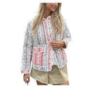 GOXQIT Chaquetas Ligeras Acolchadas Cárdigan de manga larga con botones y estampado floral for exteriores, chaqueta acolchada otoño, abrigos vintage ligeros, ropa calle(Color 2,S)