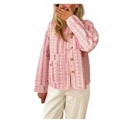 GOXQIT Chaquetas Ligeras Acolchadas Cárdigan de manga larga con botones y estampado floral for exteriores, chaqueta acolchada otoño, abrigos vintage ligeros, ropa calle(Color 1,M)