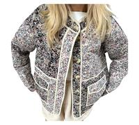 GOXQIT Chaquetas Ligeras Acolchadas Cárdigan de manga larga con botones y estampado floral for exteriores, chaqueta acolchada otoño, abrigos vintage ligeros, ropa calle(Color 4,L)