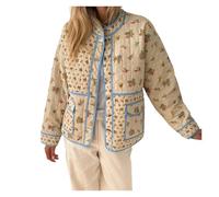 GOXQIT Chaquetas Ligeras Acolchadas Cárdigan de manga larga con botones y estampado floral for exteriores, chaqueta acolchada otoño, abrigos vintage ligeros, ropa calle(Color 3,S)