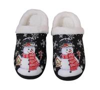 GOXQIT Christmas Cotton Slippers Women Mix Color Anti Slip Plush Slides Woman Indoor Comfort Warm Mujer para Hogar(Black,44-45)
