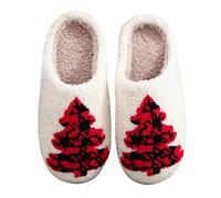 GOXQIT Christmas Tree Cotton Slippers House Flat Floor Soft Slides Breathable Bedroom for Indoor for Women Men para Hogar(40 41)