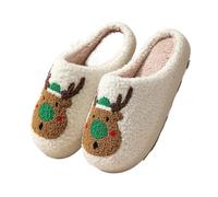 GOXQIT Christmas Warm Cotton Slippers Women Winter Comfortable Home Slides Cute Furry Reindeer Plush Sandals For Men para Hogar(Green Deer,38-39)