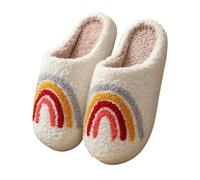 GOXQIT Christmas Warm Cotton Slippers Women Winter Comfortable Home Slides Cute Furry Reindeer Plush Sandals For Men para Hogar(Rainbow,44-45)
