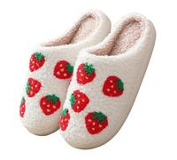GOXQIT Christmas Warm Cotton Slippers Women Winter Comfortable Home Slides Cute Furry Reindeer Plush Sandals For Men para Hogar(Pink,36-37)
