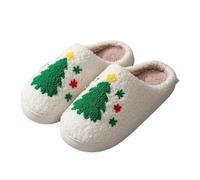 GOXQIT Christmas Warm Cotton Slippers Women Winter Comfortable Home Slides Cute Furry Reindeer Plush Sandals For Men para Hogar(Green,36-37)