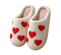 GOXQIT Christmas Warm Cotton Slippers Women Winter Comfortable Home Slides Cute Furry Reindeer Plush Sandals For Men para Hogar(Red,38-39)