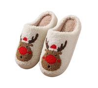 GOXQIT Christmas Warm Cotton Slippers Women Winter Comfortable Home Slides Cute Furry Reindeer Plush Sandals For Men para Hogar(Red Deer,40-41)