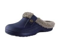 GOXQIT Classic Fur Lined Clogs For Women Waterproof Winter Fuzzy Slippers Mens Cotton Shoes For Indoor and Outdoor Rubber Soles para Hogar(Dark Blue,39-40)