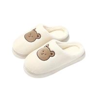 GOXQIT Cotton Slippers For Woman Winter Indoor Non-Slip Slides Plush Warm Men Home Sandals Flat Shoe Couples Flip Flops para Hogar(White,40-41)