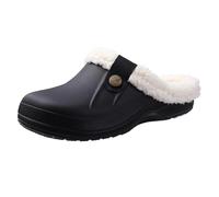 GOXQIT Men Cotton Slippers Winter Women Short Plush Casual Waterproof Garden Shoes Fur Furry para Hogar(Black White,39-40(9.4-9.6 Inch))