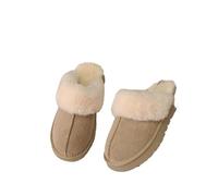GOXQIT Warm Wool Slippers Flat Bottom Sheepskin Women's Shoes Indoor Outdoor Head Cover Anti-Slip Winter Comfortable Round Toe Boots para Hogar(Beige,40)