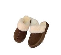 GOXQIT Warm Wool Slippers Flat Bottom Sheepskin Women's Shoes Indoor Outdoor Head Cover Anti-Slip Winter Comfortable Round Toe Boots para Hogar(Brown,36)