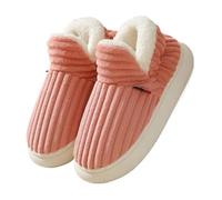 GOXQIT Winter Fur Shoes For Women Outdoor Waterproof House For Men with Padded Indoor Fluffy Cotton Slippers para Hogar(F-Pink,36-37(8.8-9 Inch))