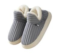 GOXQIT Winter Fur Shoes For Women Outdoor Waterproof House For Men with Padded Indoor Fluffy Cotton Slippers para Hogar(F-Gray,40-41(9.6-9.8 Inch))