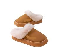 GOXQIT Women's Plush Cotton Slippers Autumn and Winter Models, Indoor Non-Slip Thick-Soled Warm Snow para Hogar(Chocolate,40-41)