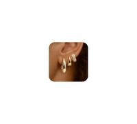 Goxygen Aretes hipoalergénicos para mujer, chapados en oro de 14 quilates, 3 pares de joyas minimalistas delicadas para múltiples piercings, aretes ligeros y modernos para ella, 40 ES, Sin piedra