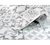 GOYAPRINT Vinilo Decorativo Baldosa Hidraulica 62x250cm para Cocina Pared Muebles Papel Autoadhesivo Impermeable Cenefa Mosaico Imitacion Azulejos Vintage (250x62 cm, Baldosa Hidráulica Blanca)