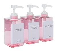 GOYISEE Botellas Recargables de champú y acondicionador para Pared de Ducha, dispensador de champú y acondicionador con Bomba sin Taladro (3 Botellas, 3 Soportes de Pared, Rosa)