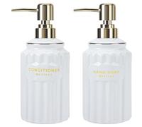 GOYISEE Ceramic Soap Dispenser Pump 14OZ for Bathroom & Kitchen | Hand & Body Soap Refill Bottle with Gold Pump & Labels | 2-Pack