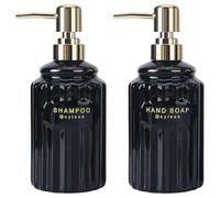 GOYISEE Ceramic Soap Dispenser Pump 14OZ for Bathroom & Kitchen | Hand & Body Soap Refill Bottle with Gold Pump & Labels | 2-Pack