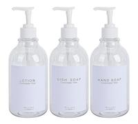 GOYISEE Dispensador de Champú y Acondicionador de 3 Habitaciones en la Pared de la Ducha, Botella de champú y acondicionador Recargable con Etiqueta Impermeable (3 Bottles-Clear)