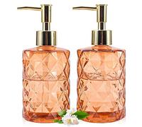 goyisee Dispensador de jabón con Bomba, dispensador de jabón con patrón de Diamante para encimera de Cocina, baño, Accesorios de baño Rosa Intenso (Amber)