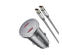 GOYIY Cargador de coche USB C con cable USB C trenzado de 60 W, mini encendedor de cigarrillos USB C de 60 W, cargador de coche dual PD3.0 compatible con iPhone 15, Galaxy, iPad Pro, MacBook Air Space