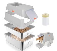 GOYJOY Caja de arena de acero inoxidable con tapa, 23.6 x 15.8 x 8 pulgadas, caja de arena grande de pellets para gatos, cajas de arena de metal para pellets de pino, antifugas de orina, incluye pedal