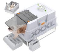 GOYJOY Caja de arena de acero inoxidable XXXL con tapa, caja de arena de metal para gatos grandes, varios gatos, con pala de arena y pedal de pie, control de olores, fácil limpieza