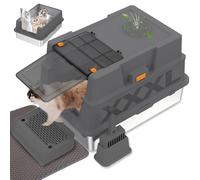 GOYJOY Caja de arena XXL de acero inoxidable con tapa, caja de arena de metal cerrada XXL para gatos grandes, múltiples gatos, con pala de arena, pedal de pie y alfombrilla de arena, control de olores
