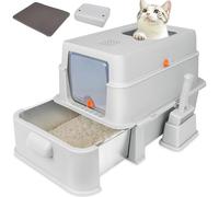 GOYJOY Cajas de arena cerradas de acero inoxidable para gatos, caja de arena plegable grande con tapa, caja de arena de acero inoxidable cubierta con capucha, fácil limpieza, sin fugas de orina