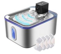 GOYJOY Fuente de agua inalámbrica de acero inoxidable para gatos, fuente inalámbrica de 5 litros para gatos, funciona con pilas, dispensador de agua para gatos y perros, bomba súper silenciosa,