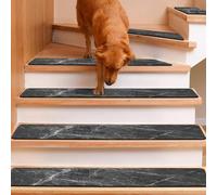 GOYLSER Alfombrillas de Escalera,Base de Goma Antideslizante,Pisadas Antideslizantes para escalones de Madera,alfombras Antideslizantes para escaleras Interiores,Mármol Negro 76x20cm 7pcs