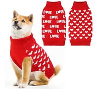 GOYOSWA Paquete de 2 suéteres de Punto para Perro para el día de San Valentín, Ropa para el día de San Valentín, suéteres de Punto para Perros pequeños, medianos y Grandes (corazón Rojo y Amor Rojo,