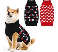 GOYOSWA Paquete de 2 suéteres de Punto para Perro para el día de San Valentín, Ropa para el día de San Valentín, suéteres de Punto para Perros pequeños, medianos y Grandes (corazón Rojo y Amor Negro,
